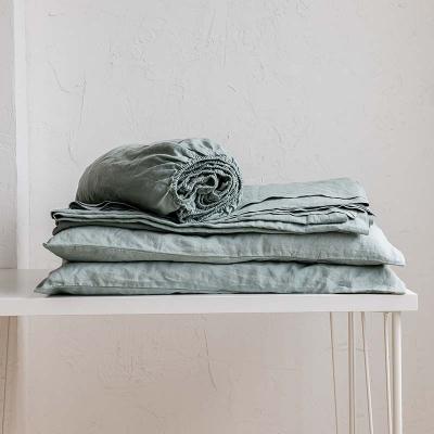 China Nondisposable Sage French Linen Sheet luxury factory set fitted sheet with pillowcase for sale