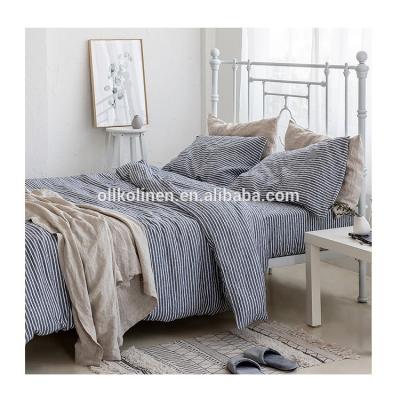 China CLASSIC navy stripe linen duvet cover, pillowcase set, 3pcs bedding set for sale