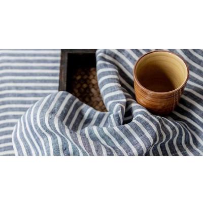 China Hot Sale Disposable Stone Cheap Plain Dyed Blue Stripe Restaurant Washed Linen Tablecloth for sale