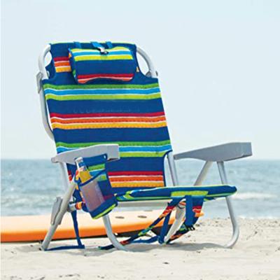 China Sustainable Wholesale Portable Folding Beach Lounger Aluminum Stripes Backpack Beach Chair for sale