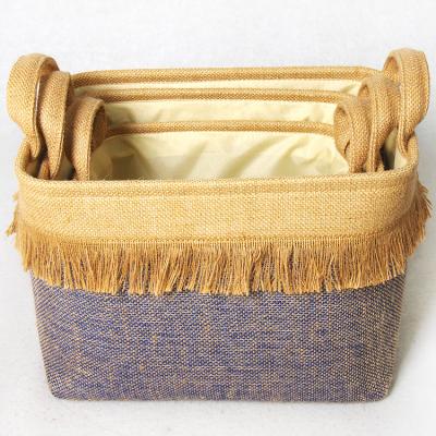 China Viable Small Storage Basket Paper and Jute Straw Collapsible Storage Bins for Toy Storage for sale