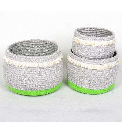 China Modern 3 Pcs/Set Decorative Home Woven Baskets Cotton Rope Storage Bin Basket Woven Organizer for sale