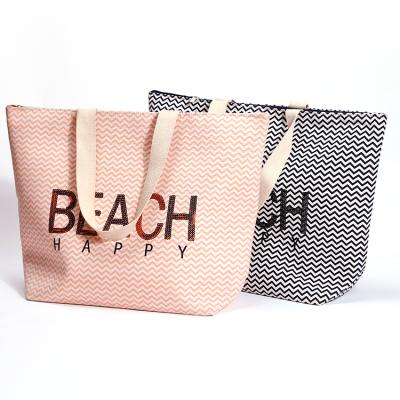 China Luxury Handled Beach Bag Summer Beach Bag Silicone Cotton Polyester Beach Bag With Sequins Letter Logo for sale