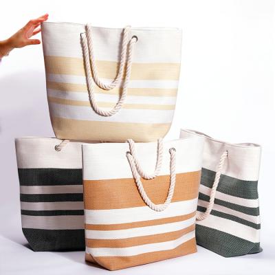 China Other China Supplier Wide Stripe Straw And Cotton Shopping Bag Cotton Rope Handle Luxury Paper Shopping Bag for sale