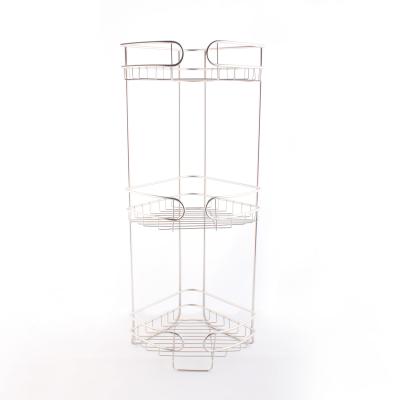 China 3 Tier Metal Wire Corner Bathroom Shower Free Standing Trolley Type Bath Shelf For For Shampoo Conditioner Soap Nickel Satin for sale