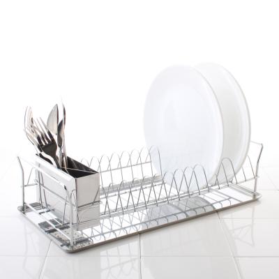 China Kitchen Metal Wire Chrome Dish Drain Rack Holder With Stainless Steel Utensil Cart And Drip Tray for sale