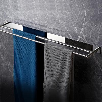 China Fashion Double Bath Towel Rack Stainless Steel Individual 24-Inch Towel Rack Adhesive Bathroom Towel Holder for sale