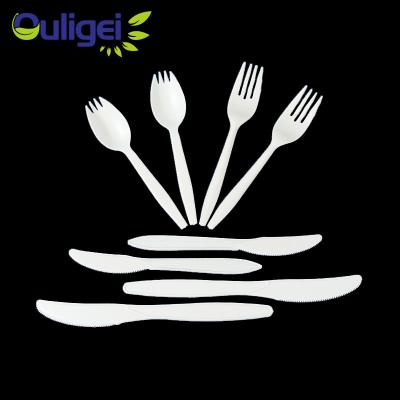 China Disposable Eco-Friendly Stocked Biodegradable Individually Wrapped Knife Fork Spoon Pla Utensil Packs Biodegradable Pla Cutlery for sale