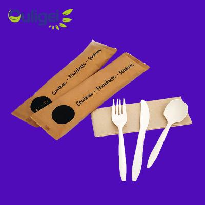 China Disposable Eco Friendly Stocked Biodegradable Customize Eco Friendly Disposable Cutlery Set Degradable Tableware Knife Fork Spoon for sale