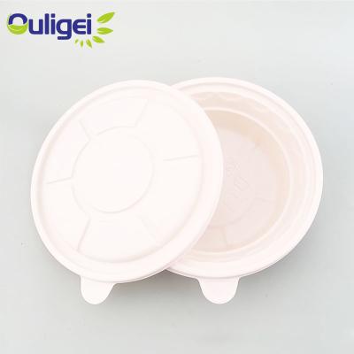 China Freshness Preservation Biodegradable Disposable Sugarcane Bagasse Soup Salad Bowl With Lid Sugarcane Bagasse Bowl for sale