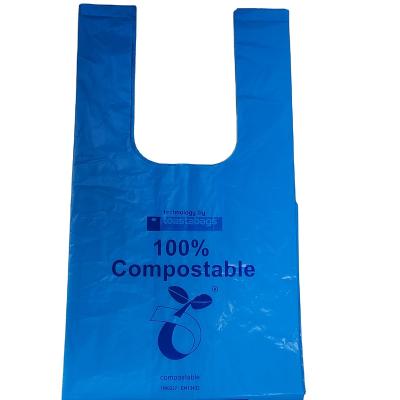 China 2022 Disposable Hot Sale Wholesale Cornstarch 100% Biodegradable T-Shirt Bags 100 Compostable Shopping Bags For Supermarket for sale