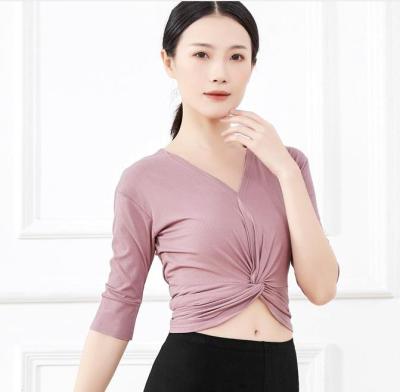 China 2978 Dance Practice Dress Comfortable Adult Women 5 Sleeve Twist Knot Modern Ballet Dress Top for sale