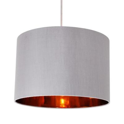 China Modern Gray Faux Silk 30cm Drum Light Shade With Copper Inner Shade For Ceiling Light Pendent Lamp for sale