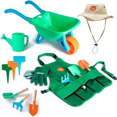 China Premium Quality Portable Preschool Education Toddler Set Kids Gardening Toys Portable Personalized Outdoor Gardening Tools with Wheelbarrow, Apron, Hat, Rake Shovel for sale