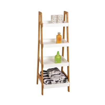 China Hot Sale 4 Tier Adjustable Storage Rack Wood Ladder Shelf (Other) With Bamboo Leg And MDF Board for sale