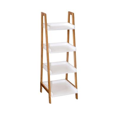 China Simple Design (Other) 4 Tiers Ladder Adjustable Bamboo Wooden Shelf Rack Storage for sale