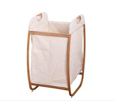 China Scandinavian Wholesale Modern Rectangle Bamboo Frame No Lid Bamboo Handle White Dirty Laundry Hamper Basket for sale