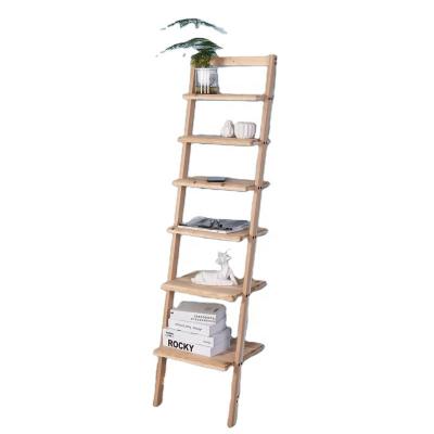 China 2021 Good Quality Fir Wooden Storage Display Wall Shelves Leaning Ladder for sale