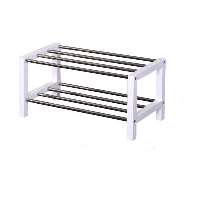 China Factory Expandable Metal and Wood Expandable Shoe Rack Slipper Rack 2 Tiers Organizer for sale