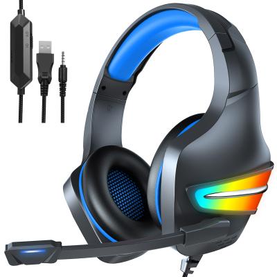 China Headband J6 Head-Mounted RGB PC Luminous Wire Control With Heavy Low Headset Gaming Headset for sale