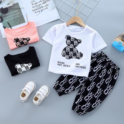 China 2021 anti-shrinkage the new summer two-piece cotton children's short-sleeved suit boy and girl suit for sale