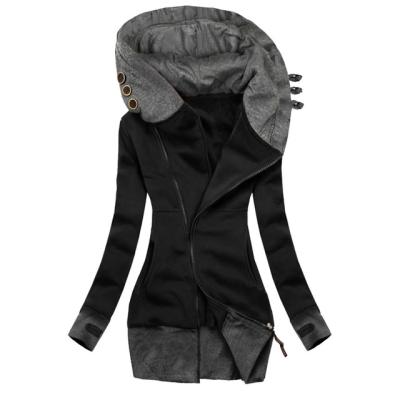 China Anti-Wrinkle Winter Women's Full Long Zipper Coat Solid Color Sleeve Pocket Zipper Hooded Hoodie For Ladies for sale