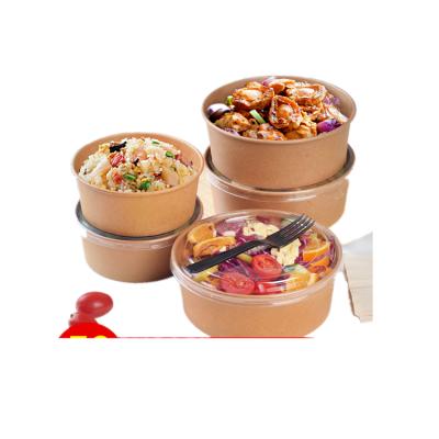 China Disposable Custom Folding Kraft Salad Container Paper Bowl Paper Salad Bowl With Lid Window for sale