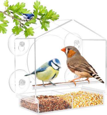 China Dedachable Sustainable House Outside Hanging Bird Feeder Wild Birds Water Feeder Transparent Pet Roof Design Metal Bird Feeder for sale