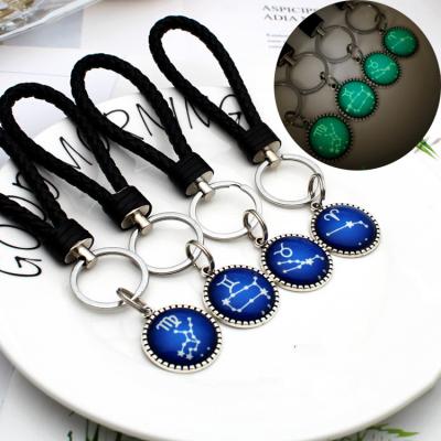 China Wholesale Custom Promotion Gift Zodiac Sign Key Chain Ring Leather Acrylic Crystal Zodiac Key Chain Glow in Dark Keychains for sale