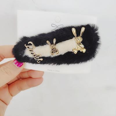 China European and American designs new style plush letter animal BB cuts retro love bangs hair slide furry bear hair clip clasp for women for sale