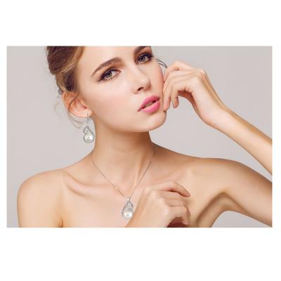 China TRENDY Fashion Jewelry Silver Filled Rolo Chain Zircon Necklace Pendants Drop Pearl Necklaces Jewelry Sets Women for sale