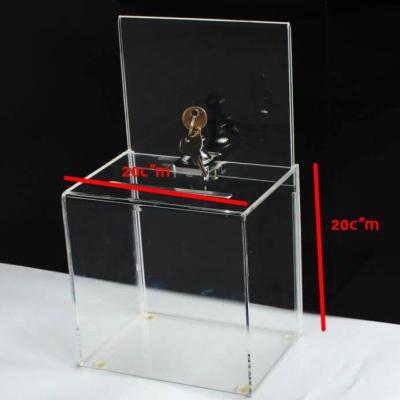 China Custom Made Acrylic Small Donation Charity Collection Box With Lock And Sign Holder Collection Box With Lock for sale