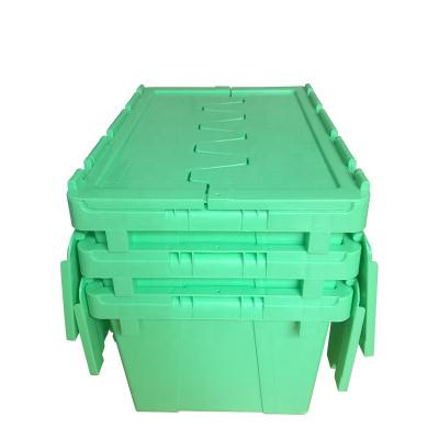 China Solid Box Wholesale Warehouse Stacking PP Lid Nest Plastic Crate Mobile Box Tote Attached for sale