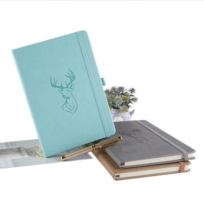 China Hardcover Book School Supplier New Design Emboss Cover Color PU Leather Notebook with Elastic Band and Pen Holder for sale