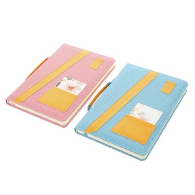 China Blue and Pink Cloth Covered PU Notebook Diary Hardcover Notebook Chinese Supplier Notebook with Card Slot Chinese Supplier for sale