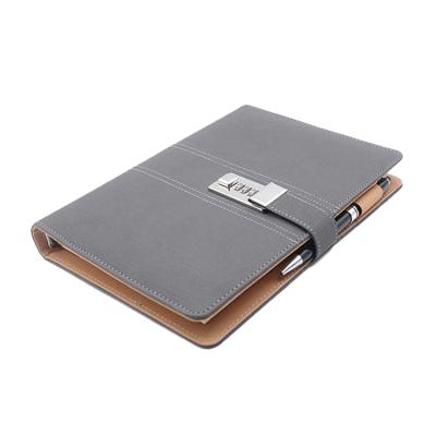 China Hot Selling Muli Function Metal Password Lock Handmade Luxury Organizer Planner Leather Notebook With Lock for sale