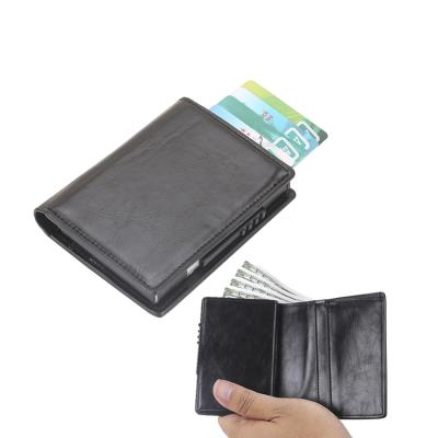 China Automatic Card Case Durable Leather Metal ID PU Gift RFID Business Promotion Credit Card Holder for sale