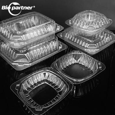 China Disposable Wholesale disposable plastic packaging clear blister box 3 compartment BOPS clamshell food container for sale