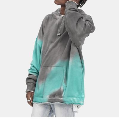 China Anti-wrinkle Spring Autumn Thin Kangaroo Pocket Raw Edge Hoodie No Drawstring Plain Vintage Hoodies Tie Dye Wholesale Hoodie for sale