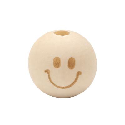 China DIY Farm Accessory DIY Wood Beads 20mm Christmas Wooden Beads Laser Engraving With Pattern Face Smile Pentagon for sale