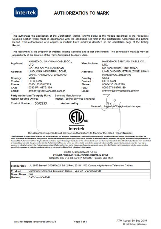 ETL - Hangzhou Sanyuan Cable Co., Ltd.