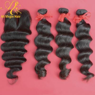 China Can Be Dyed/Can Be Permed Thick Lower Eurasian Virgin Remy Hair Weft Lace Closure With Bundles 4Pcs/lot Free Shipping for sale