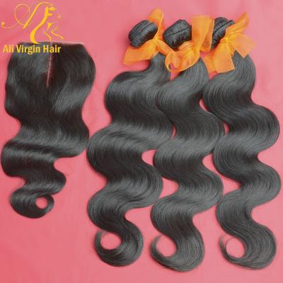 China Can Be Dyed/Can Be Permed Unprocessed Indian Hair Free Shipping With Closure 4Bundles/Lot Virgin Hair Bundles With Lace Closure for sale