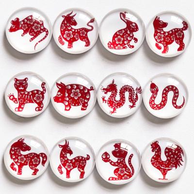 China Factory Custom The Chinese Zodiac Crystal Glass Fridge Magnet With Round Shape 20-50mm Size for sale