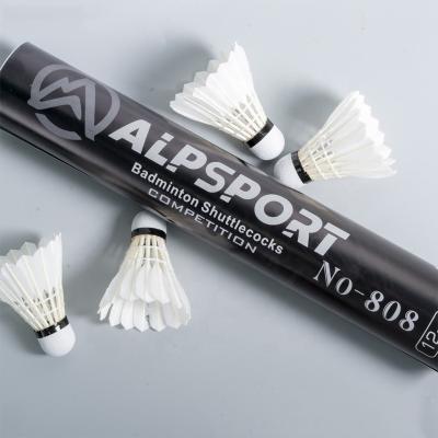 China Original High Quality High Tournament ALP 808 Badminton Shuttlecock 12Pcs Goose Feather 77 Speed ​​Badminton Ball White For Sports for sale