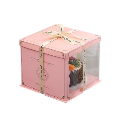 China Recycled Materials Cake Box Cupcakes Transparent Wedding Large Paper Box With Window Packing Box For Birthday Gift for sale