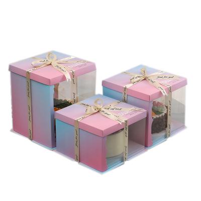 China Hot Sale Materials Paper Box Recycled Luxury Translucent Luxury Transparent PET Birthday Cake Box With Window Packing Box for sale