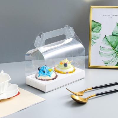 China High Quality Recycled Materials Transparent Long Muffin Cupcakes Clear Box With Handles Packaging Box for sale