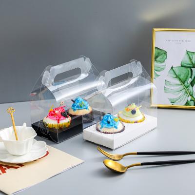 China High Quality Materials PET Recycled Clear Transparent Cupcakes Muffin Box With Handles Packaging Box Birthday Gift Box for sale