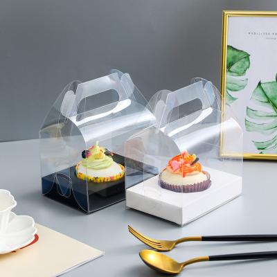 China Recycled Materials Wholesale Clear Bakery Cake Muffin Cupcake Box With Handles 1 2 3 Hole Kraft Paper Box for sale